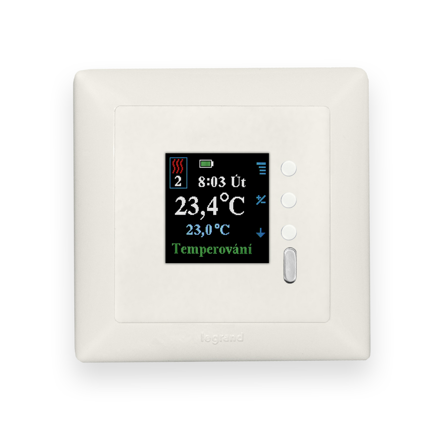Interiérový termostat s barevným LCD